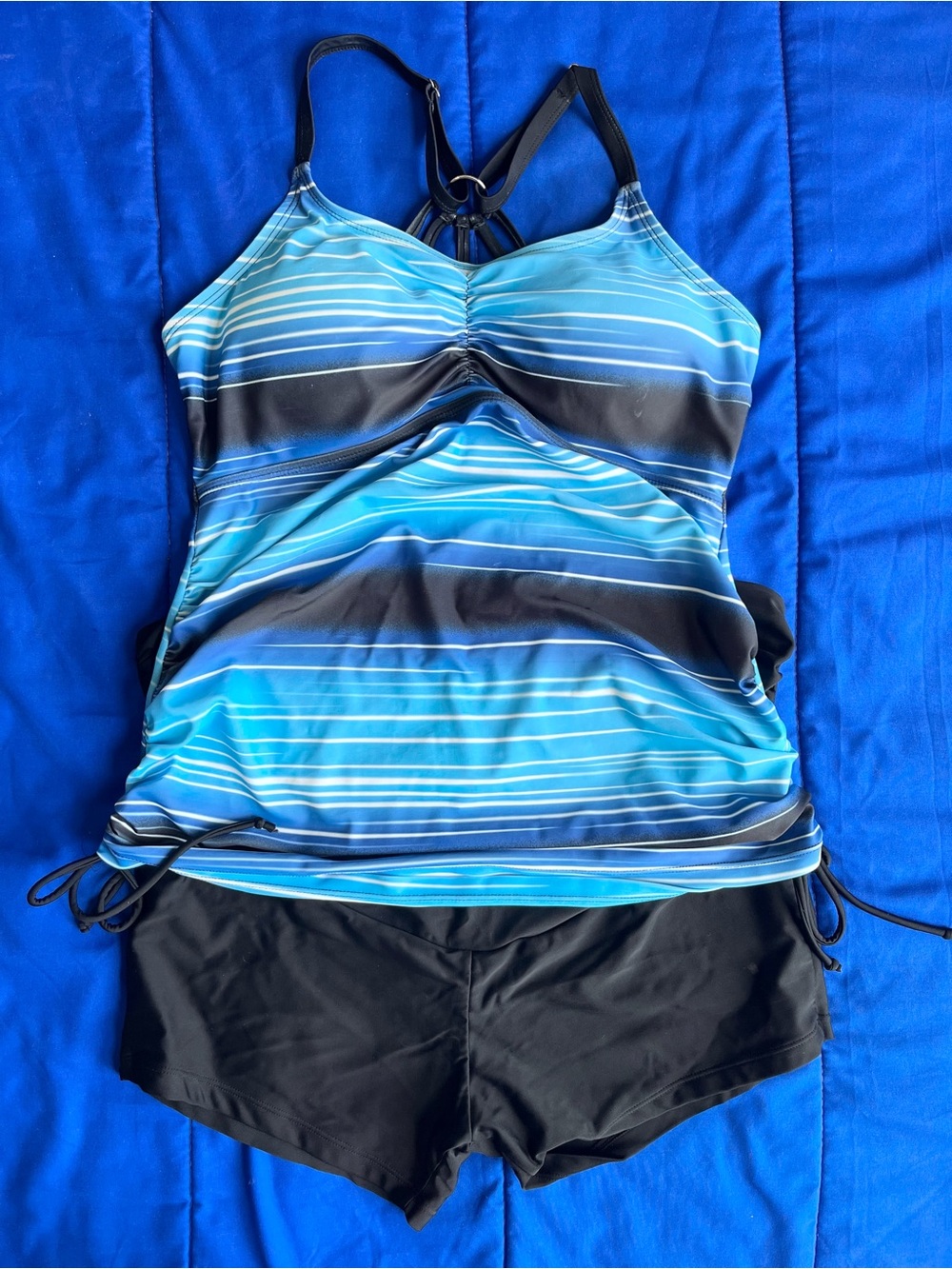 MAACIE Maternity Blue Black Tankini Short Two-Piece Swimsuit Medium